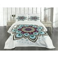 thumbnail image 3 of Ambesonne Nature Quilted Bedspread Set 3 Pcs, Boho Blooming Flower, Queen Size, Purple Brown and Teal, 3 of 5