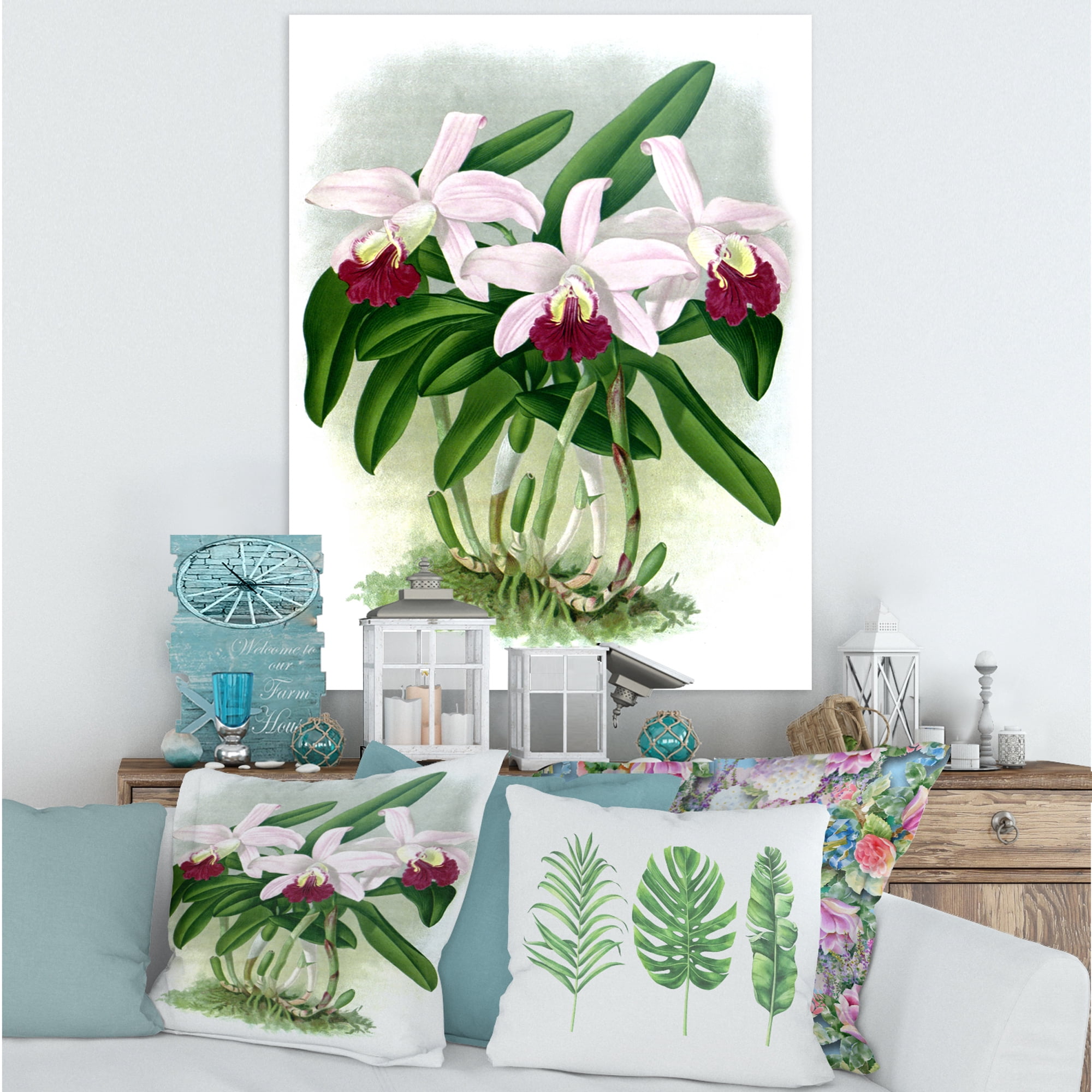 Designart ' White Vintage Orchid Flower I ' Traditional Canvas Wall Art Print