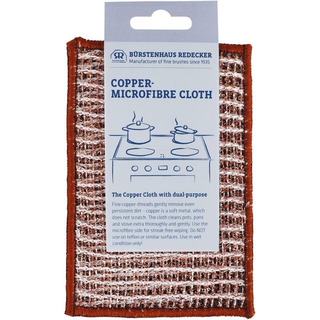 Redecker Dual Sided Copper and Microfiber Cleaning Cloth, 5-3/4 x 4 inches, Absorbent Microfiber Wipes Surfaces Clean, Machine Washable