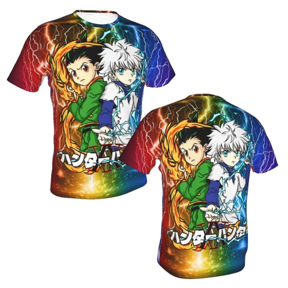 Unisex Adult Hunter X Hunte Gon Killua T-Shirts, 3D Graphic Novelty Shirts Crewneck Short Sleeve Tees for Men Women