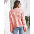 thumbnail image 4 of Long Sleeve Women's Open Front Button Down V Neck Knitted Floral Print Sweaters Cardigan, 4 of 5