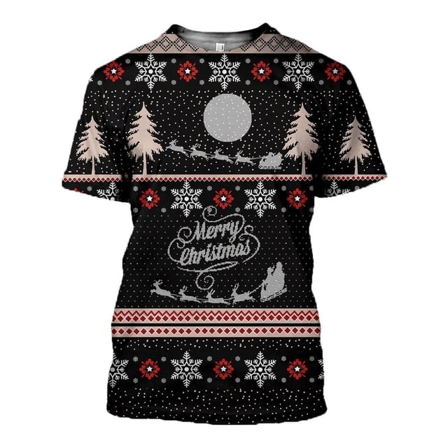 Camiseta con estampado de dibujos animados de Papá Noel para hombre, Tops sueltos de manga corta con cuello redondo, ropa informal de moda para niños, Navidad y Año Nuevo
