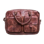 Kiko Leather Genuine Brown Leather Commuter Briefcase with Shoulder Strap