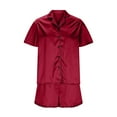 thumbnail image 5 of Womens Silk Satin Pajama Sets 2 Piece Button Down Short Sleeve Sleepwear Outfits 2025 Fashion Summer Color Block Set, 5 of 9