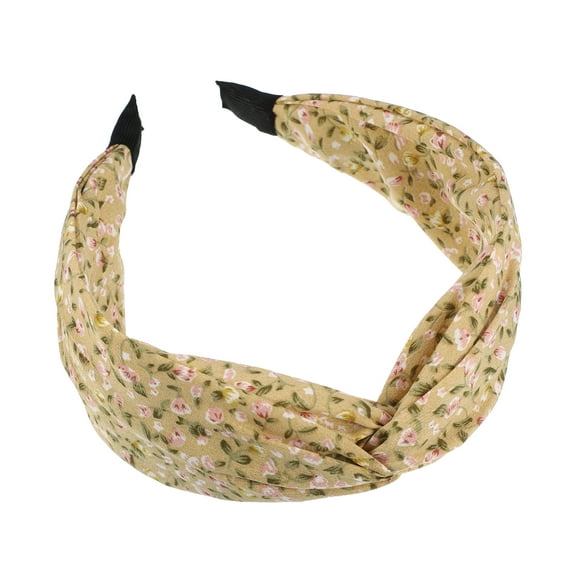 Retro Flower Knotted Headband Yellow Little Flower 5"x2.09" Non-slip Wide Headband for Girl Women