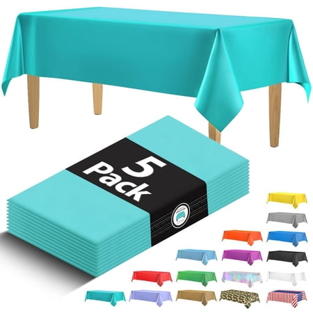 5 Pack Premium Turquoise Plastic Tablecloth - 108 x 54 in. Disposable Rectangle Plastic Cloth - Decorative Rectangle Table Cover - Smooth Tablecloth - Disposable Table Cloths For Parties Weddings