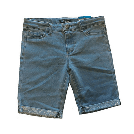 Tractor Girls Stretch Bermuda Denim Shorts Adjustable Inner Waist (10, Light Wash Print Cuff)
