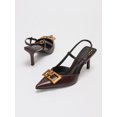 thumbnail image 4 of On feet & in love Women's Pointed Toe Geometric Buckle Slingback Heels - Dual Strap Stiletto Dress Pumps with Adjustable Ankle Strap,6,Wine-red, 4 of 8