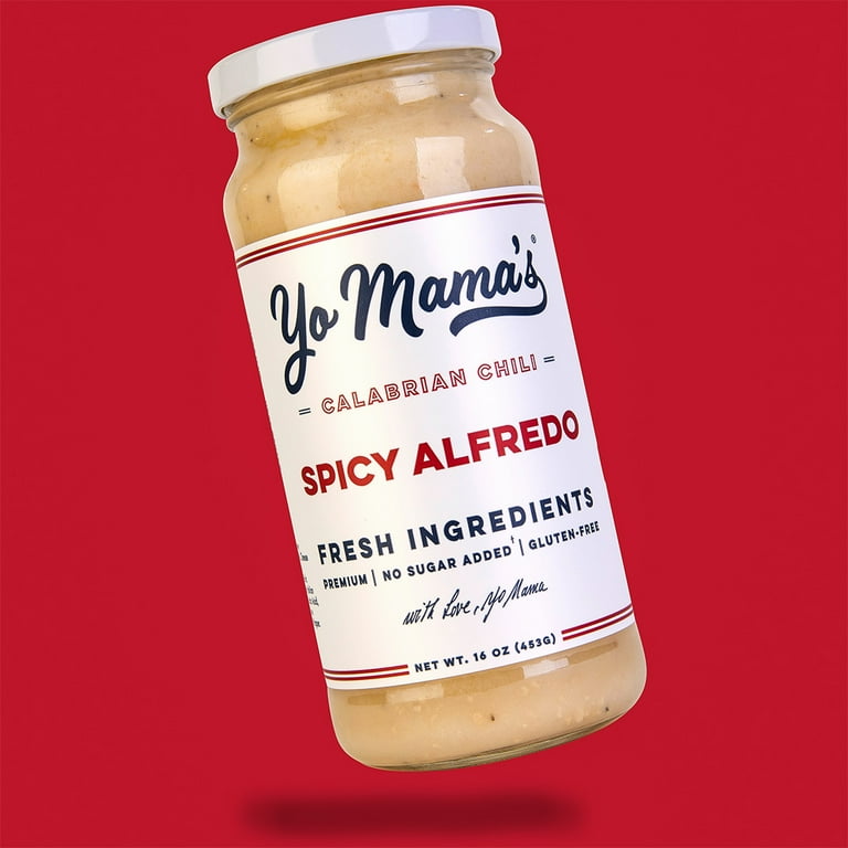 Yo Mama's Foods Spicy Alfredo Sauce, 16 oz, All-Natural, Gluten