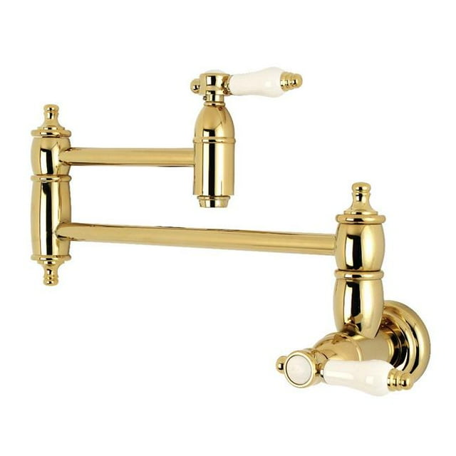 Kingston Brass KS3102BPL Traditional Wall Mount Pot Filler Kitchen Faucet - Polished Brass
