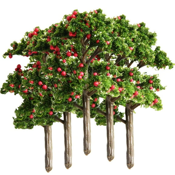 5Pc Model Fruit Trees Train Railroad Scenery Plant Red