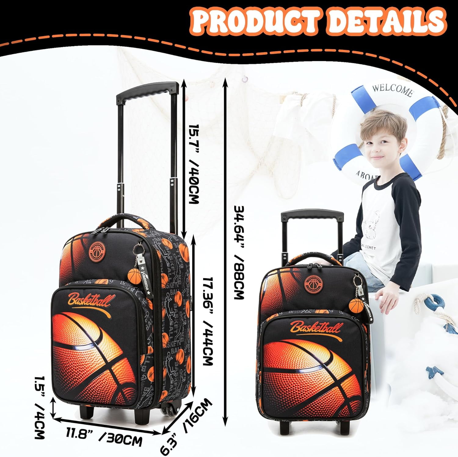 Kids Carry on Luggage Sets Rolling Suitcases with Wheels for Boys Suitcase with Duffle Bag Lunch Box Airline Approved