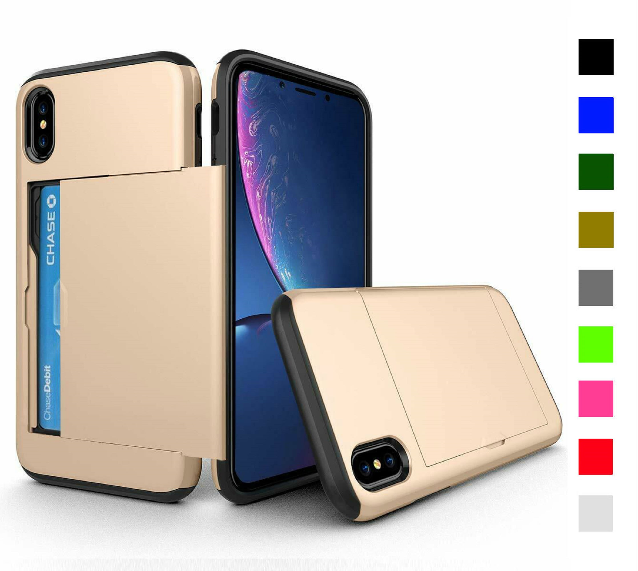 Card Holder iPhone X Case (Black) Dual Layer Shockproof Wallet with