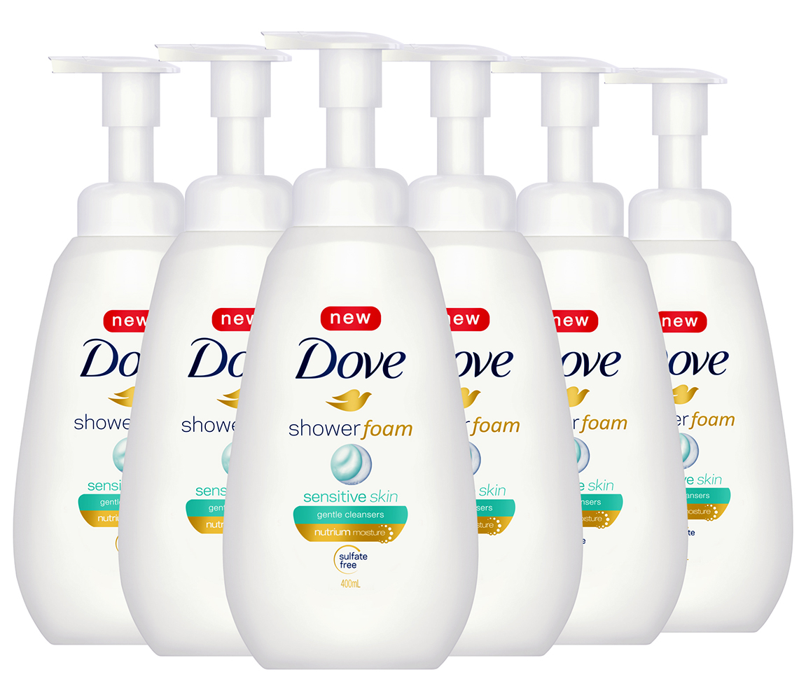 Dove Shower Foam Sensitive Skin Gentle Cleanser Body Wash, Nutrium