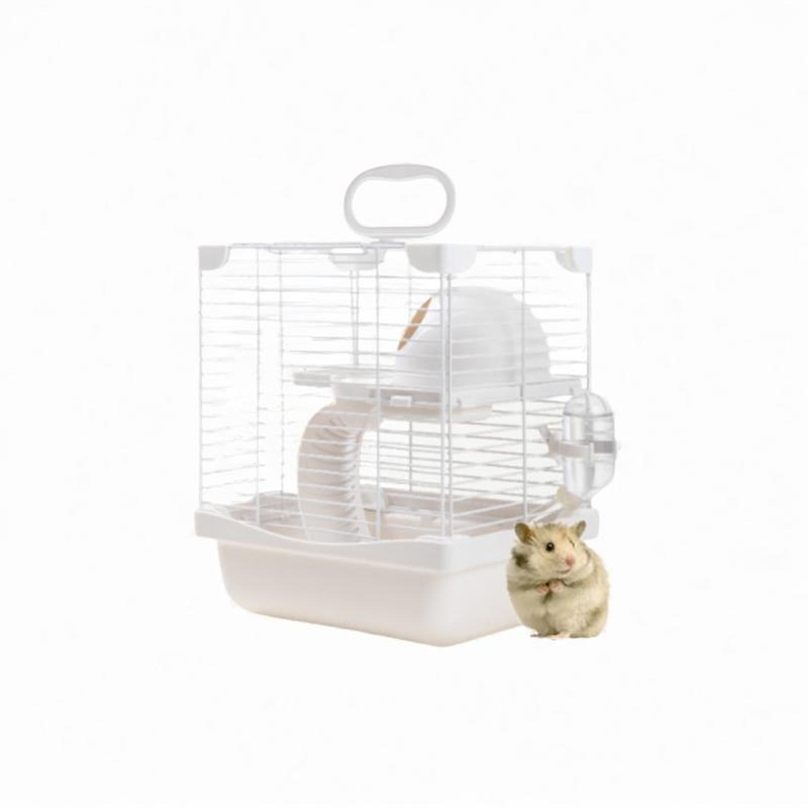EHJRE 2 Tiers Hamster Cage Enclosure Portable for Mouse Rat with Water Bottle, Food Bowl High Chassis Design Versatile 7.4x9x11inch White