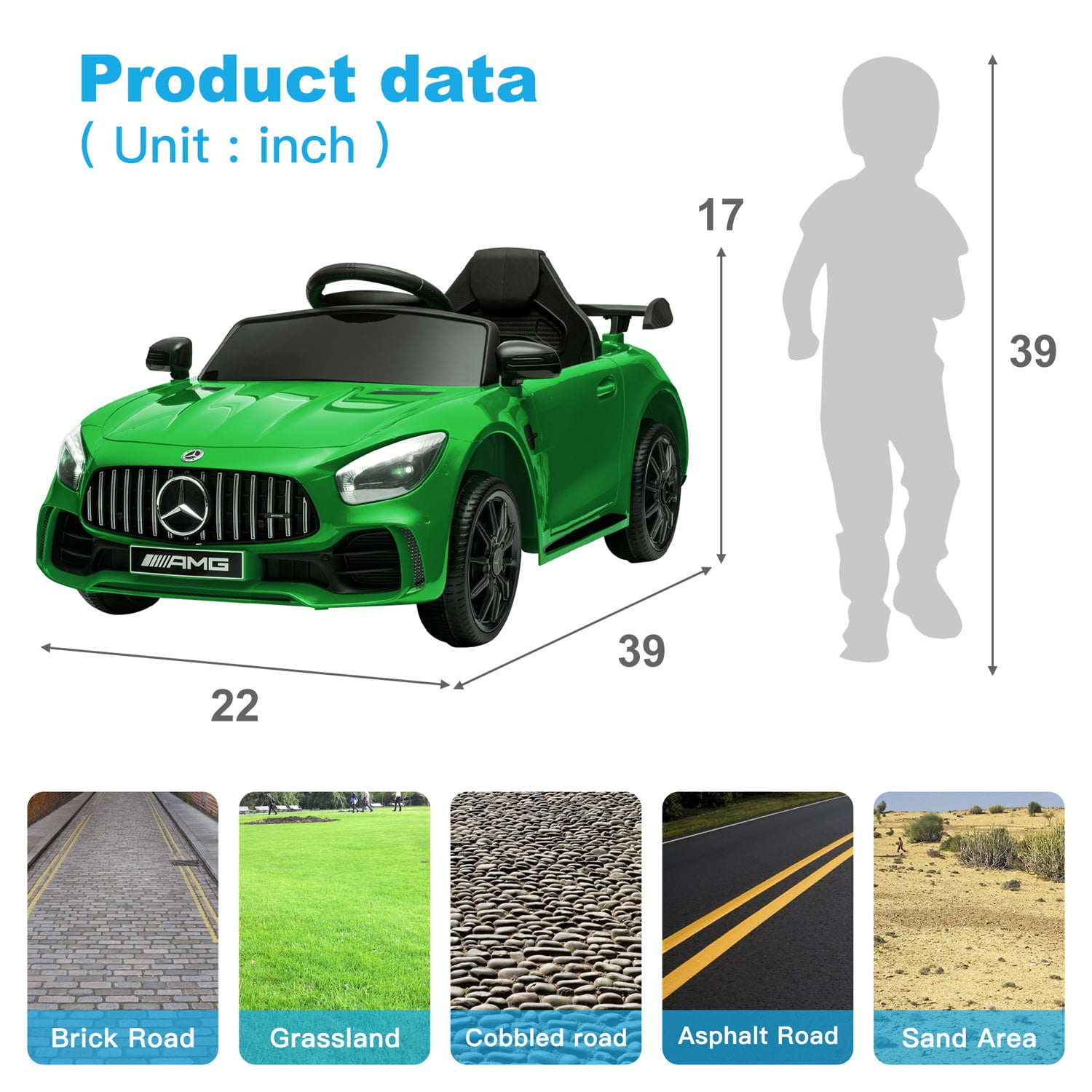 CIPACHO Licensed Mercedes-Benz AMG GTR Dual drive 12V Powered Ride Ons Sports Car with 2.4G Remote Control, Green