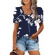 thumbnail image 2 of Casual Camisetas de Manga Corta para las Mujeres Imprimir Mangas Puff Cuello en V Camiseta, Poliéster Verano, 2 of 5