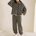 thumbnail image 4 of Womens Striped Pajama Set, 2 Piece Zipper Top with Pocket Warm Fleece Sleepwear Stand Collar Top and Pants Heavyweight Cozy Loungewear Ladies Pjs, 4 of 6