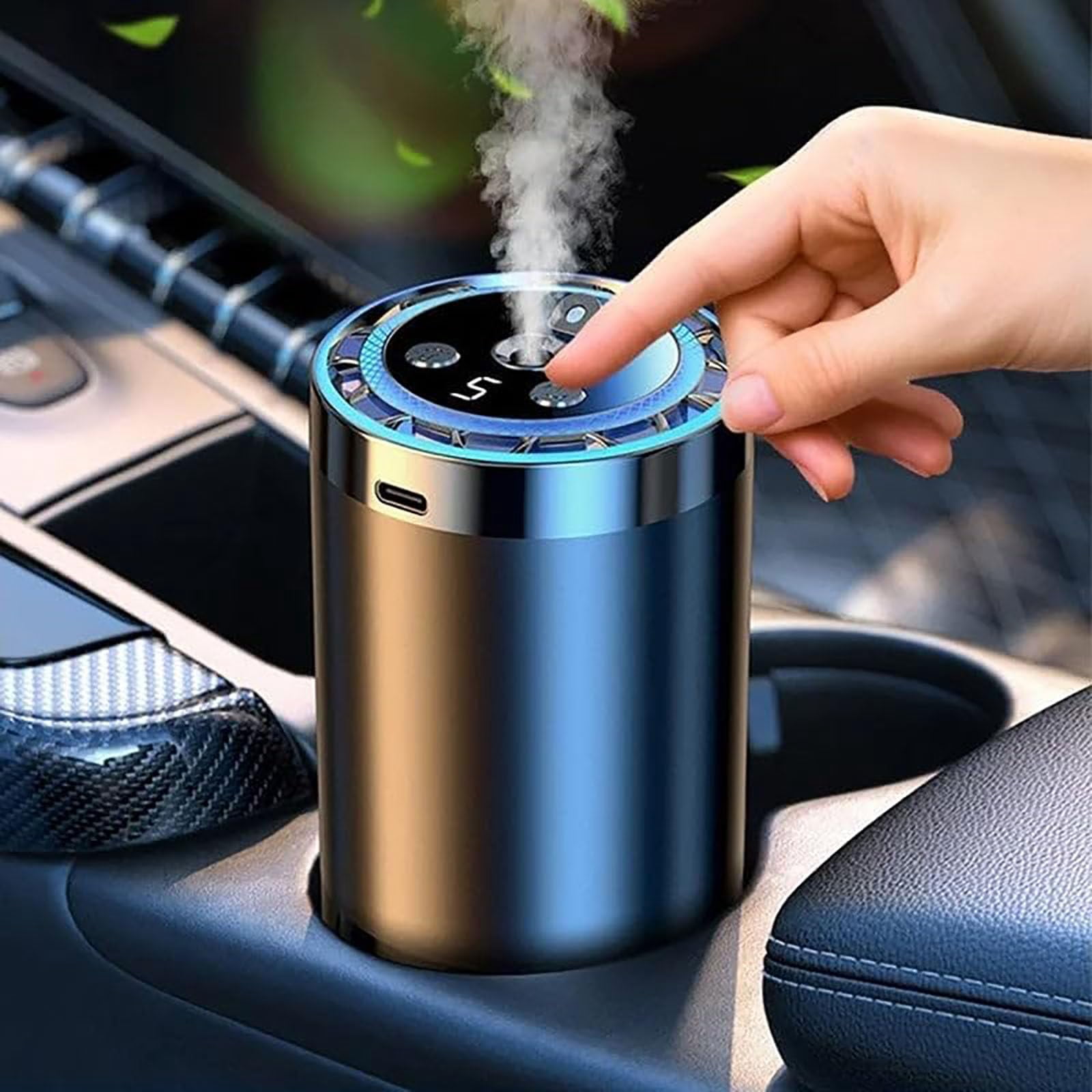 Smart Car Diffuser Set with Light & Spray Modes, Car Air Freshener Long Lasting Scent, Star Ambiance Roof, Auto On/Off, Muli Adjustable Modes USB Charge (Gardenia-5-Speed (Aluminum Alloy))