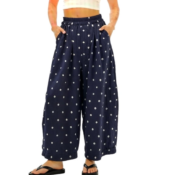 sicmoss Women's White Polka Dot Barrel Jeans Mid Rise Vintage Denim Pants with Pockets