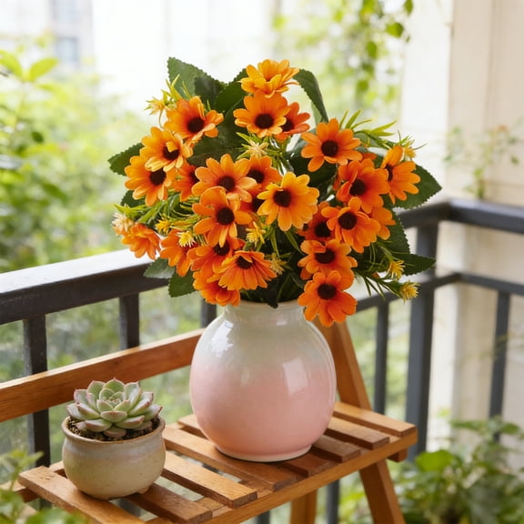UV Resistant Artificial Flowers for Outdoors,Realistic Daisy Faux Flowers Bundles for Planters Patio Porch Yard,Fake Rose Hydrangea Sunflower Spring Decoration,Small Accent for Garden Home