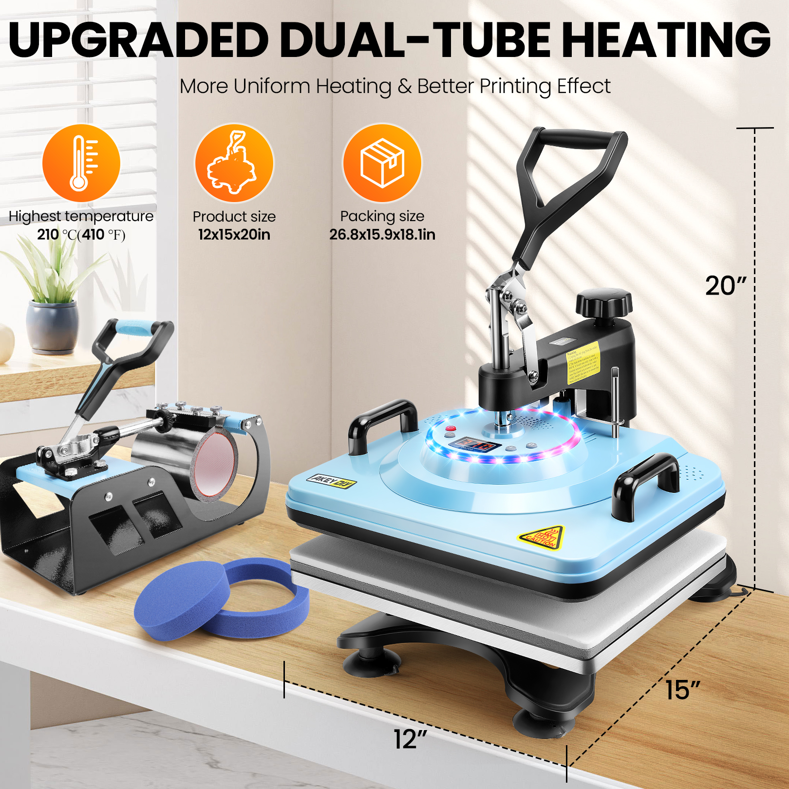 Adnoom 12 x 15 Multifunctional 8 in 1 Heat Press Machine with Double-Tube Heating Design, 360°Swing Away Heat Press with Digital LED Control, Sublimation Vinyl Heat Pressure for T Shirts/Mug/Plate