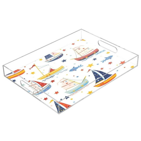 

Acrylic Tray 15.7*11.8*1.9 Inch Transparent Tray Food Tray Tea Cup Tray Serving Trays Cosmetics Storage Kitchen Table Bathroom Sundry Storage Cartoon Sailboat