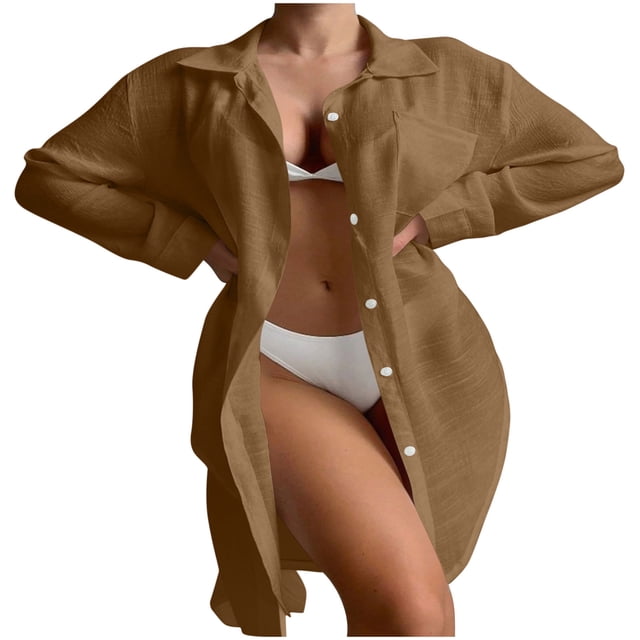 Camisas de Manga Larga Sólidas para Mujeres Moda de Manga Larga Blusas Sólidas Cuello en V Longitud Regular Poliéster Casual