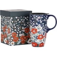 thumbnail image 1 of czcpp-Ceramic Travel Mug with Lid Coffee Mug with Gift Box Latte Mug Coffee Cup, 17oz. White Flower, 1 of 4