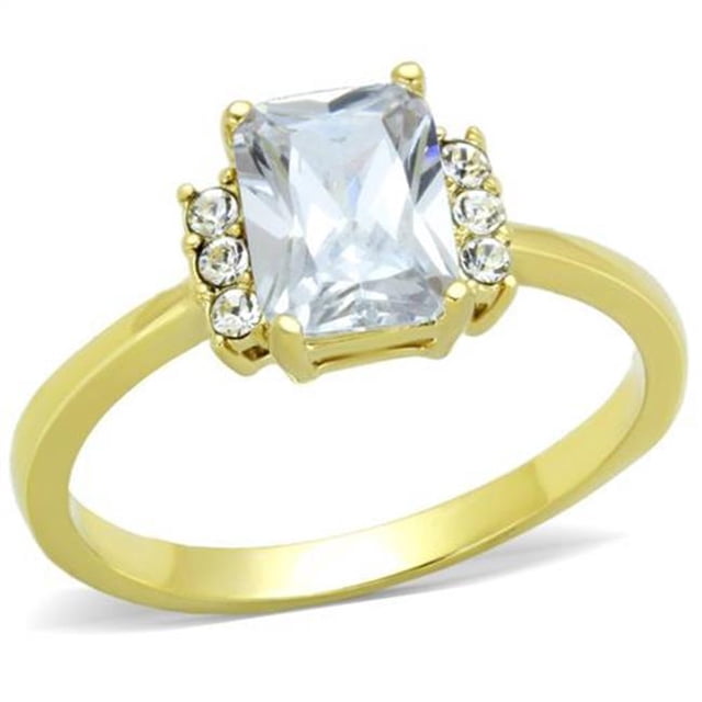 Alamode TK1876-6 Femmes IP Or Bague en Acier Inoxydable avec AAA Grade CZ en Clair - Taille 6