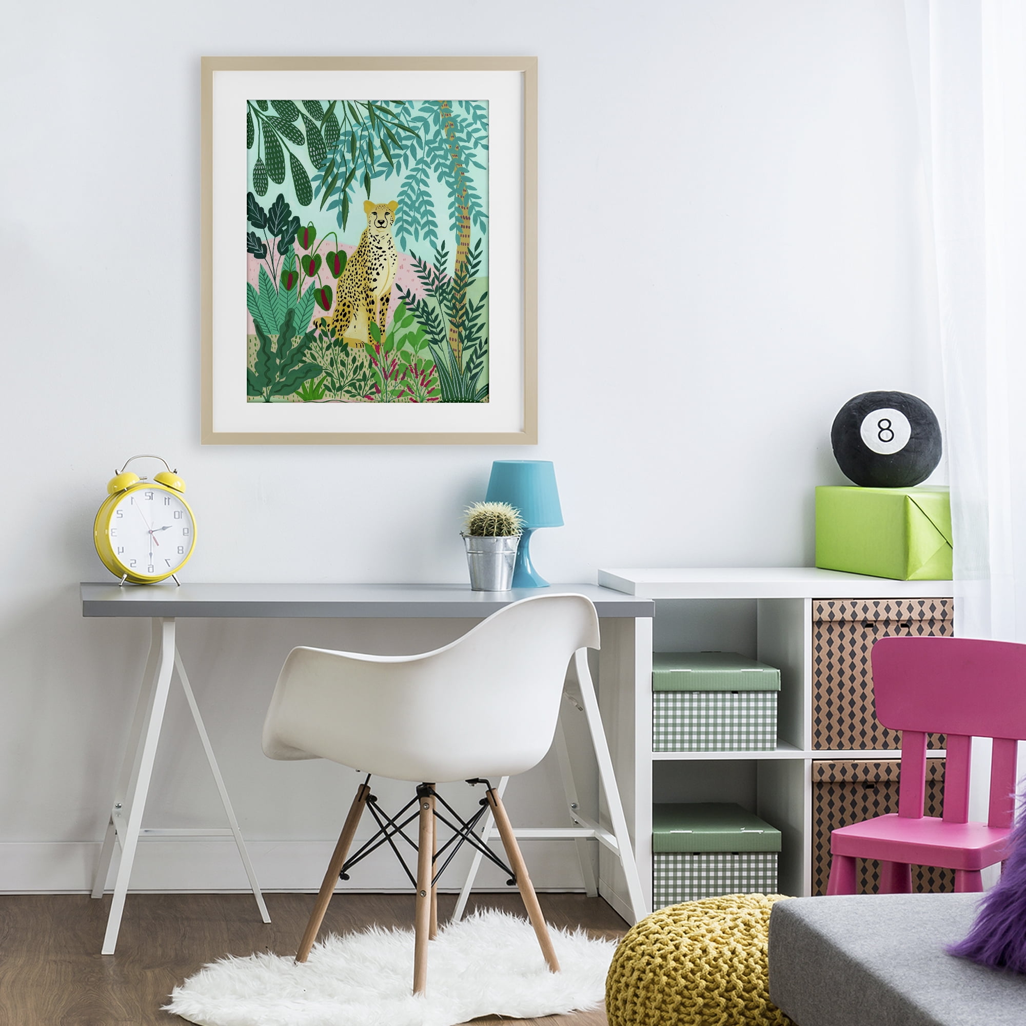 Stoic Leopard Tropical Forest Birch Framed Print Under Glass, design by Nabeela Rumi