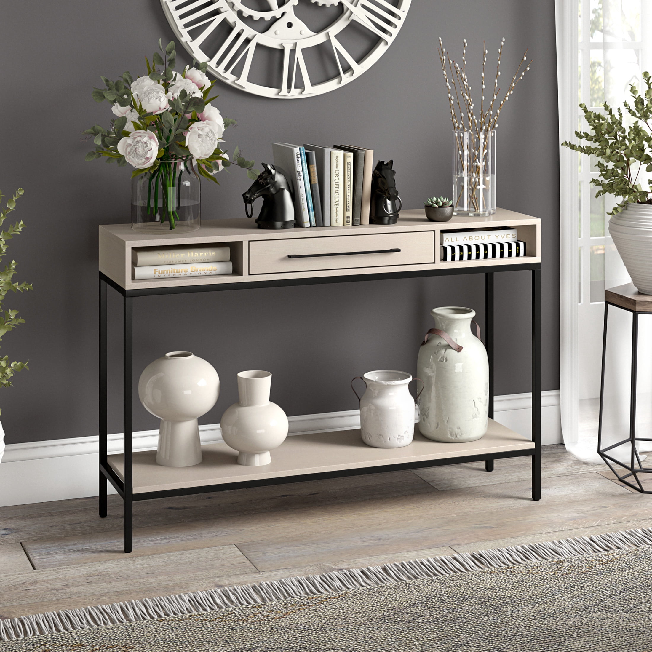 Evelyn&Zoe Modern/Contemporary 45" Wide Blackened Bronze/Alder White Console Table