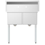 KoolMore 36 in. Two Compartment Stainless Steel Commercial Sink, Bowl Size 15x 15x 12