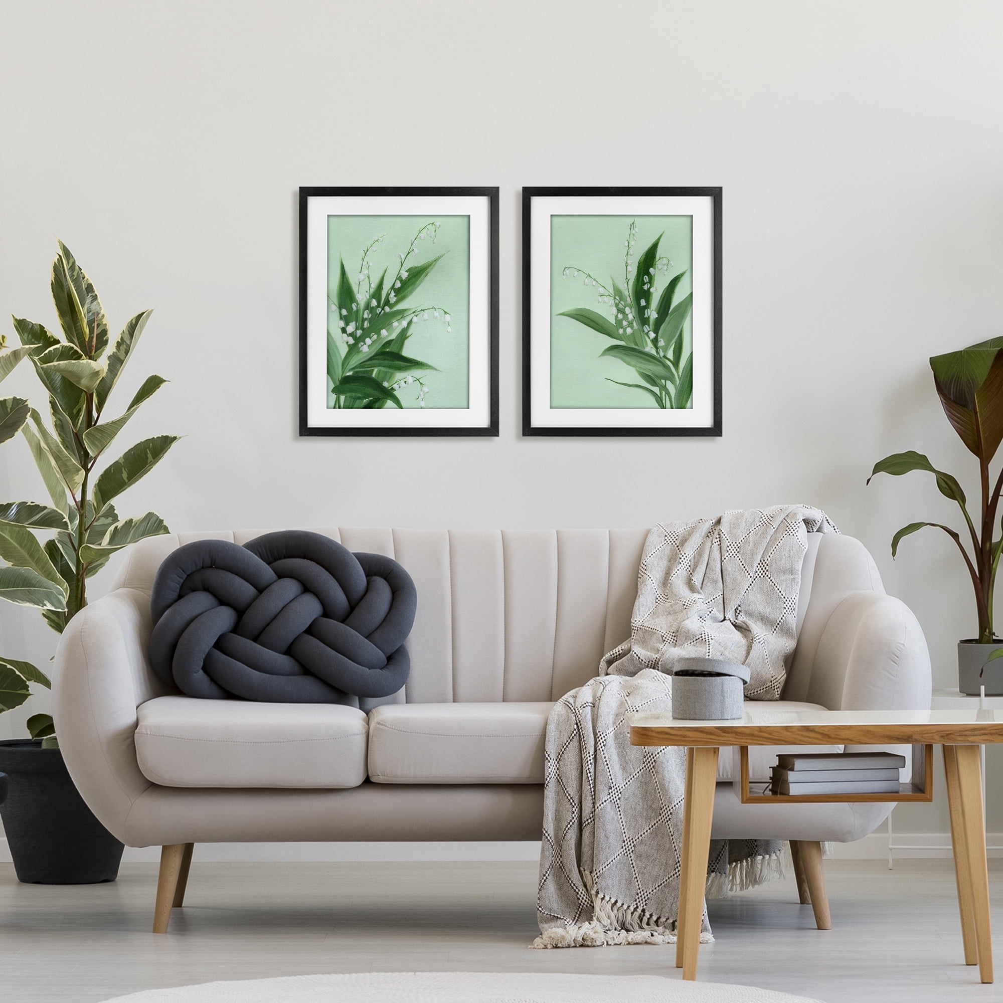 Stupell Industries Blooming Lily of Valley 2 Piece Black Framed Print Under Glass Set, design by Grace Popp