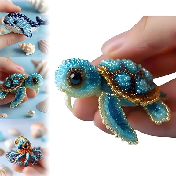 CCOCC Octopus Bead Embroidery Kit,3D Ocean Animals DIY Beadwork Craft Kit for Beginners Adults,Beaded Ornament Art Supplies & Gift,Handmade Gifts,Starter Embroidery Set for Craft Lovers (Sea turtle)