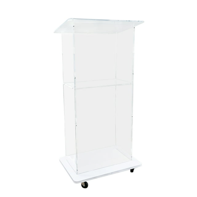 FixtureDisplays® Clear Acrylic Podium Pulpit Lectern 23X16X46.3" with Engineered Wood (MDF) Base and 2" Casters 102702