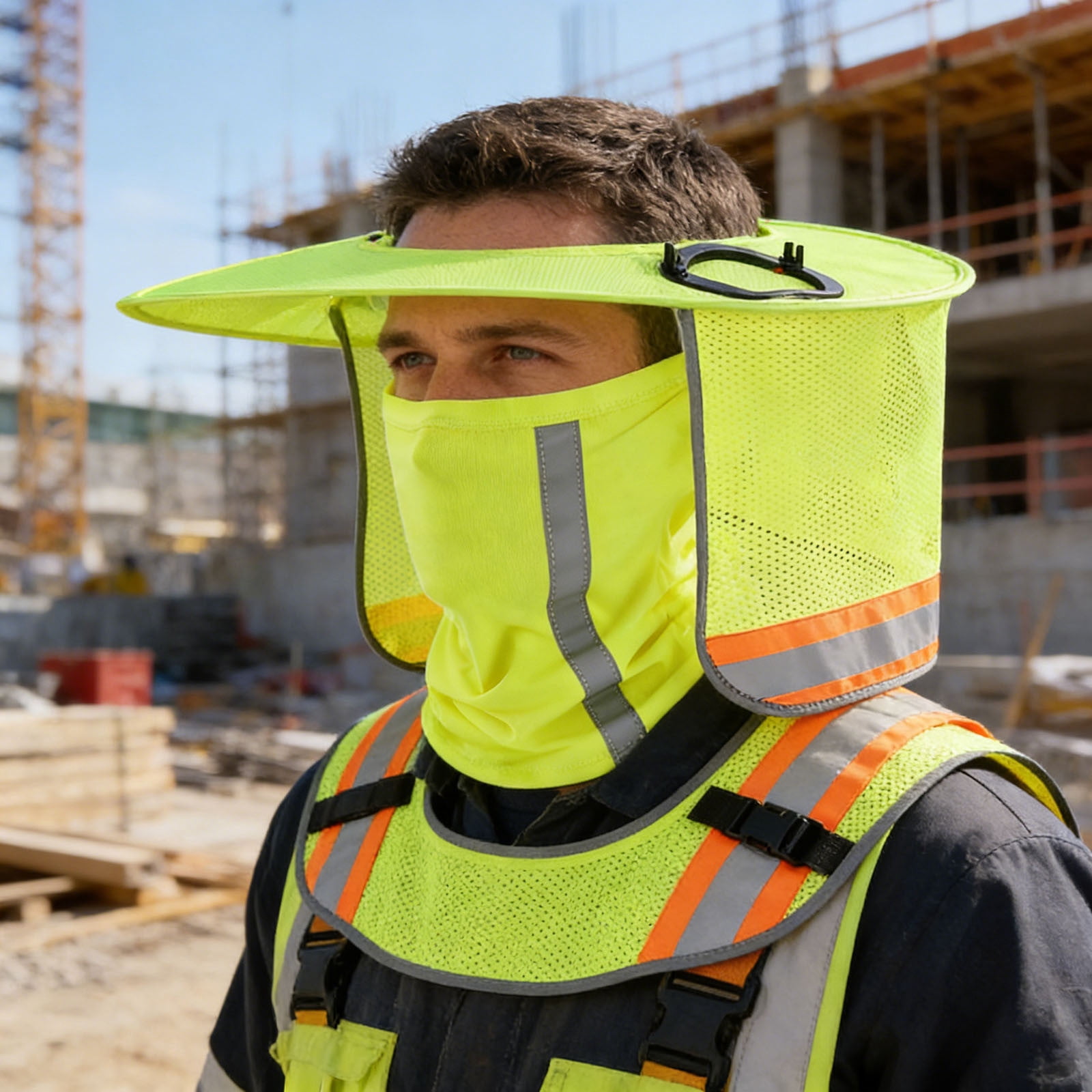 Fufafayo Sun Hat with Face Shield, UPF 50+ Sun Protection Hat, Foldable Brim Safety Helmet Attachment for Outdoor Work Gardening Construction