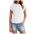 thumbnail image 1 of Women Summer Short Sleeved T Shirt Polyester Spandex Ribbed Knit for Summer Outings, 1 of 5
