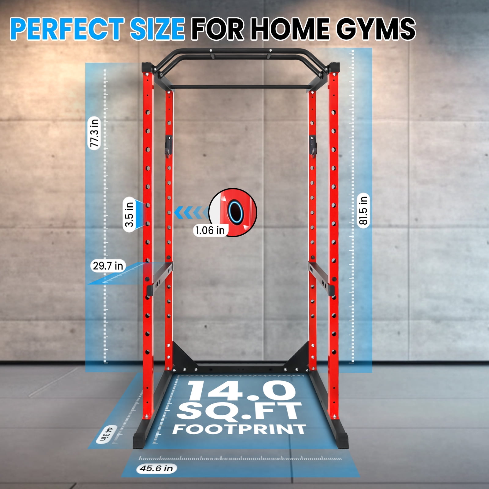 Adjustable Squat Rack, Barbell Rack with 2"x2" Square Frame, Weight Lifting Bench Press Rack for Home Gym Strength Training