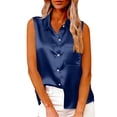 thumbnail image 2 of Bovxnpu Satin Blouses Button Down Shirts Sleeveless Business Casual Tops Crew Neck Satin Plus Size Summer Tops (Women's or Women's Plus), 2 of 8