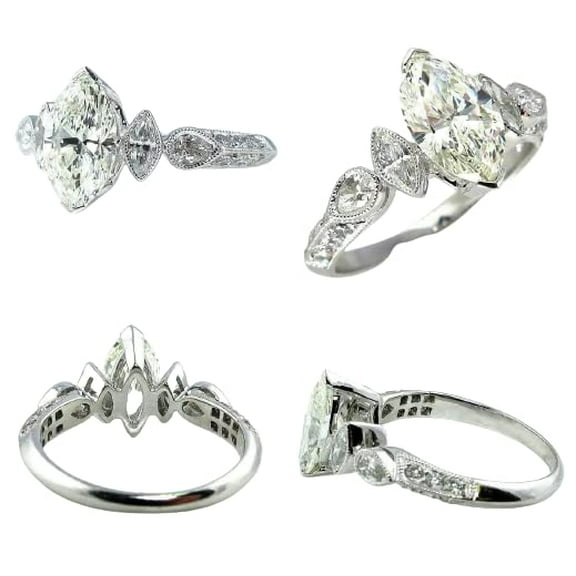 HeartsAndYou 4ct Marquise Cut Moissanite Milgrain Art Deco Engagement Ring for Women 18k White Gold over Silver