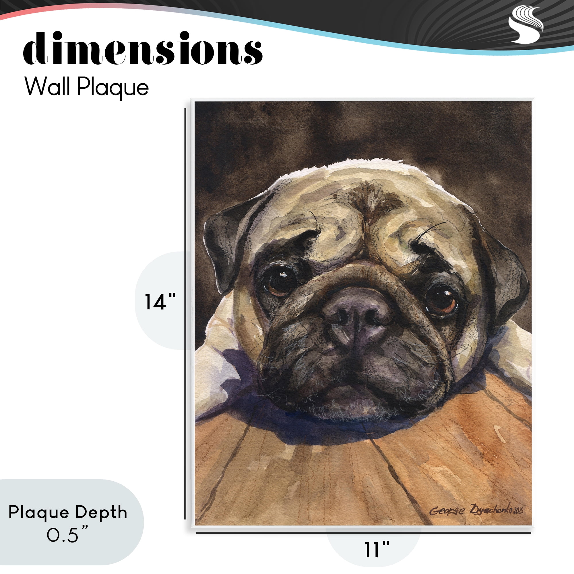 Stupell Industries Pug Soulful Portrait Wall Plaque Art, design by George Dyachenko