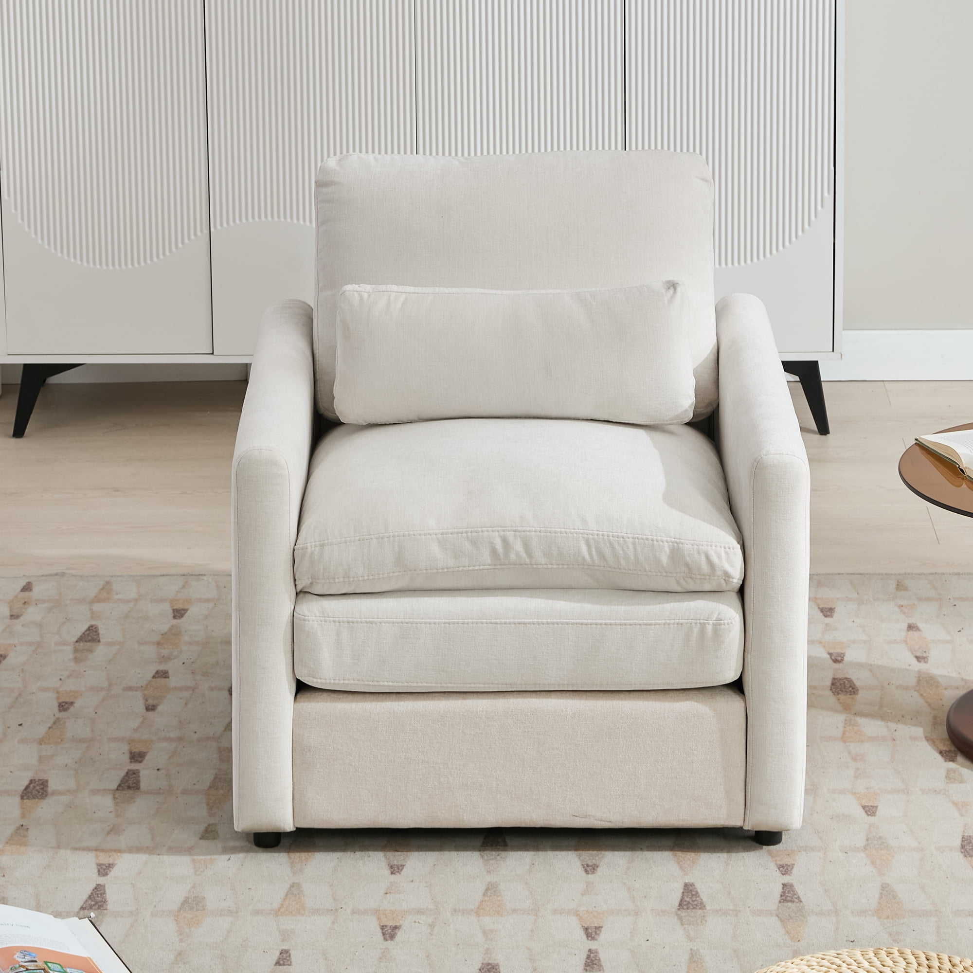 Euroco 31.9" Cozy Upholstered Armchair Oversized Comfy Cloud Sofa Double Cushion Single Sofa Plush Cushion Armchair for Living Room, Beige