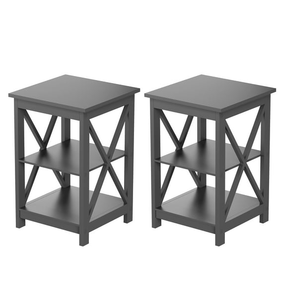 Lavish Home Side Tables with 2 Shelves (Set of 2), Grey
