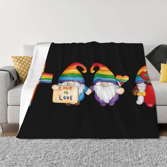 Vsdgher Happy Pride Gnome Pattern Fleece Throw Blanket, Horizontal Fleece Bedding Home Decor for Couch & Bed All Season Use -50"x40"