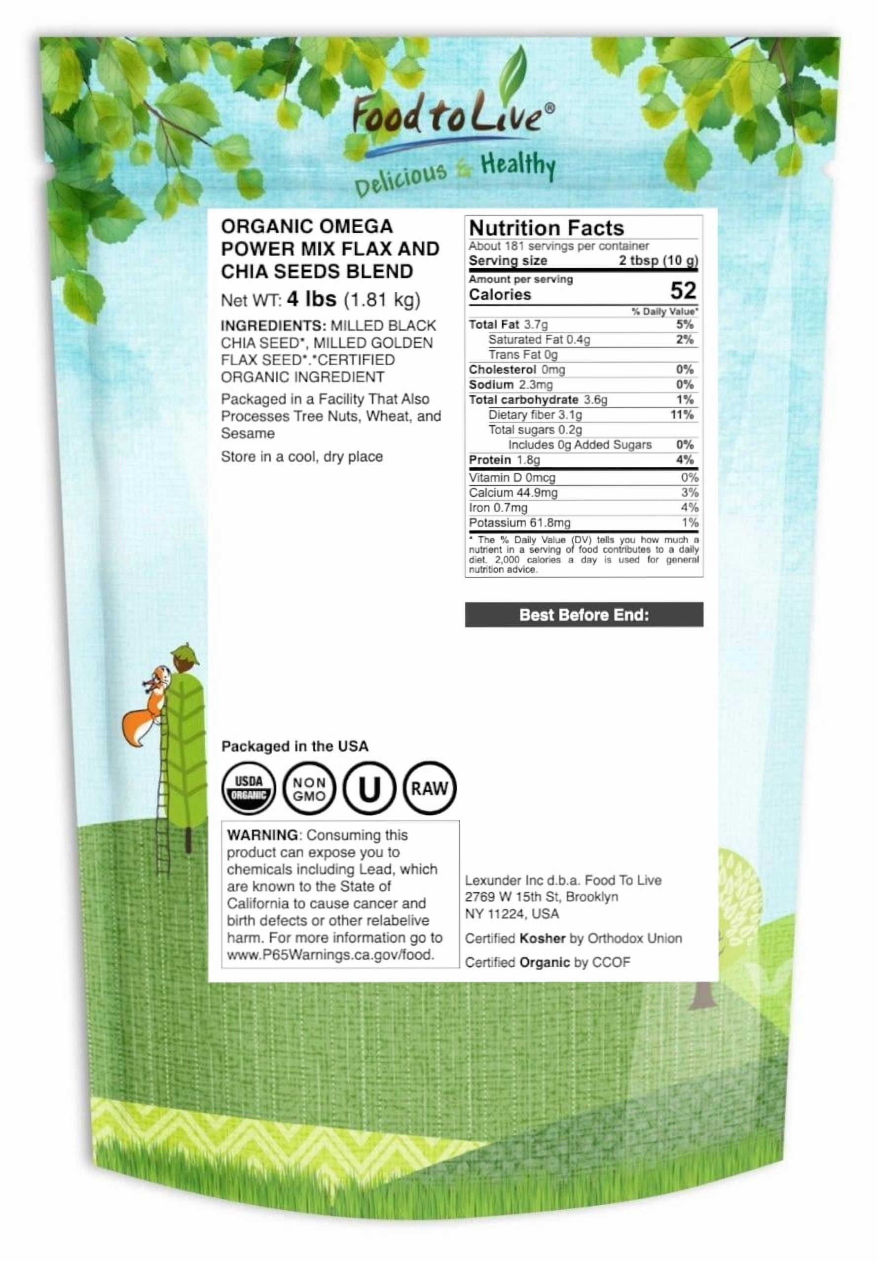 Organic Omega Power Flax and Chia Seeds Blend, 4 Pounds — Cold-Milled from Whole Raw Chia and Flax Seeds, Non-GMO, Vegan, Kosher, Bulk. Rich in Omega 3 Fatty Acids. Perfect for Smoothies and Shakes