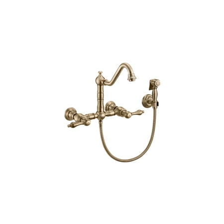 HomeStock Baroque Beauty Wall Mount Faucet with a Long Traditional Swivel Spout Lever Handles and Solid Brass Side Spray