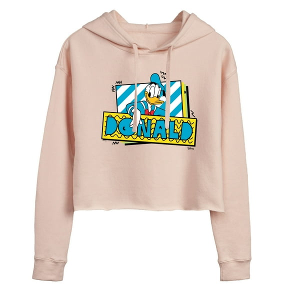Disney - Leaning Donald Duck With Nametag - Juniors Cropped Pullover Hoodie