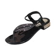 thumbnail image 2 of Samdudou Sandals for Women Open Toe Flat Thong Shoes Sparkly Rhinestone Leaf Applique Elastic Ankle Strap Dressy Slip On Backless Footwear for Summer Beach Vacation, 2 of 8