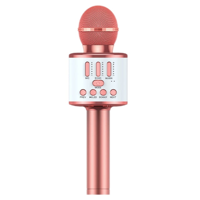kurtrusly Microphone Sans Fil Bluetooth-compatible Haut-Parleur Portatif Lecteur KTV Maison Surround Batterie Réglable Micro Coloré Diffusion en Continu Rose Doré